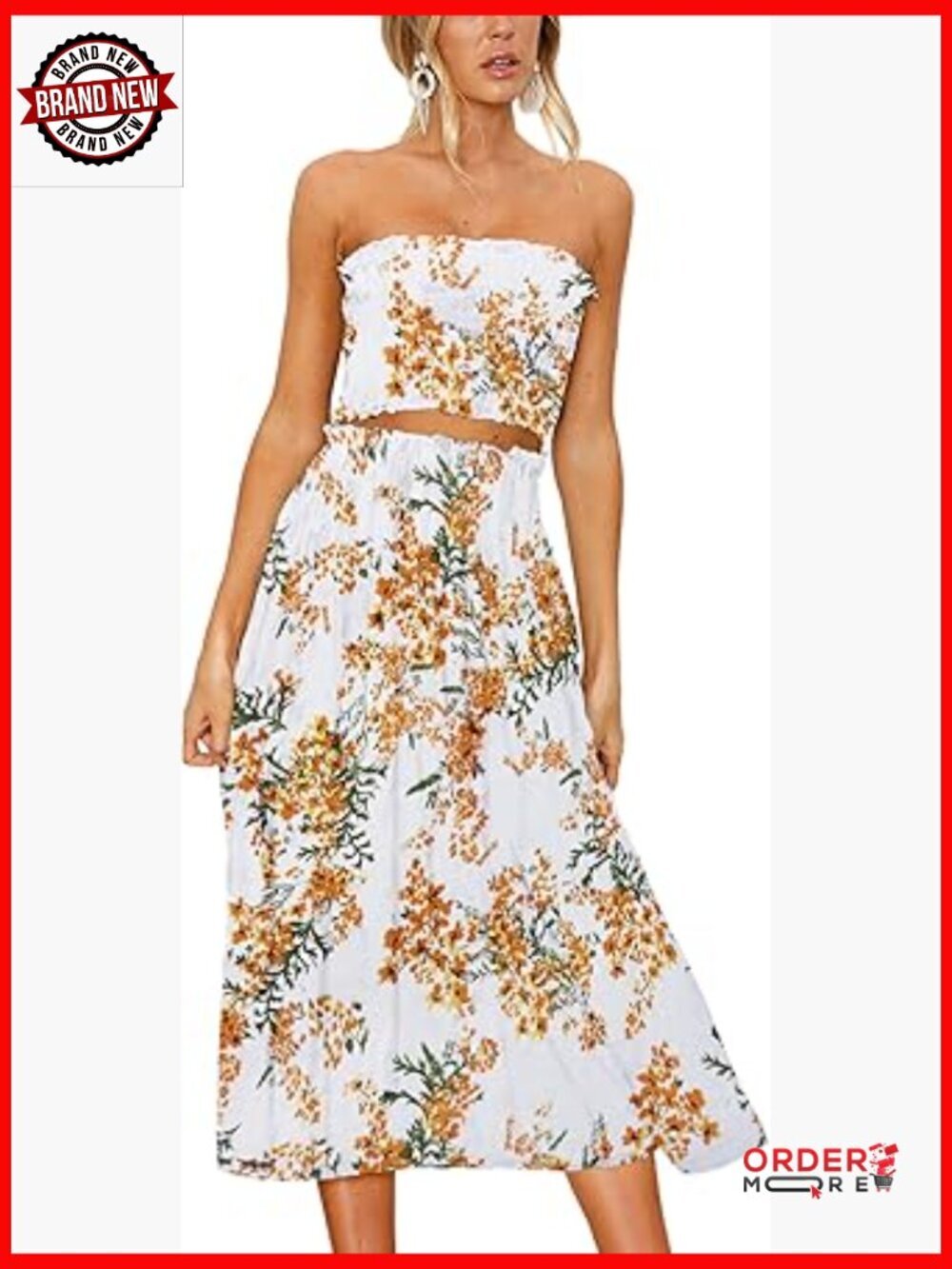Women's Floral Crop Top Maxi Skirt Set 2 Piece Outfit